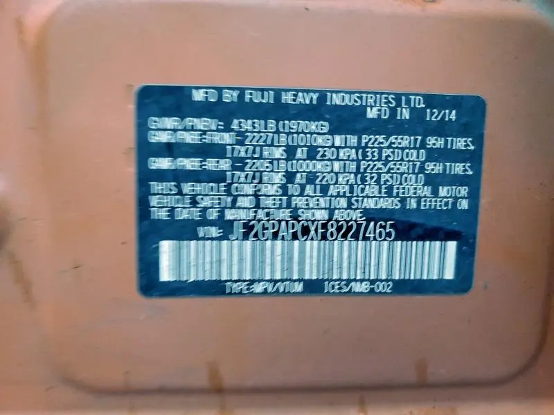 2015 SUBARU XV CROSSTREK 2.0 LIMITED  