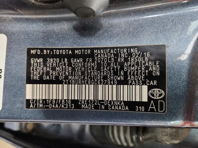 2016 TOYOTA COROLLA LE  