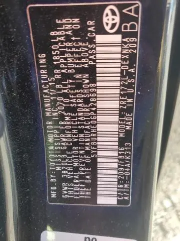 2016 TOYOTA COROLLA L  