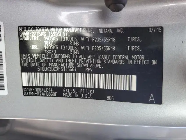 2015 TOYOTA SIENNA XLE