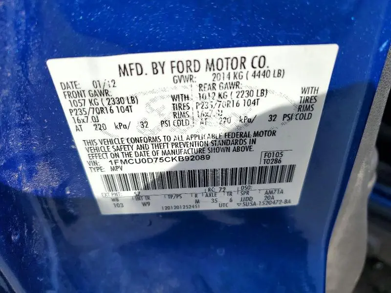 2012 FORD ESCAPE XLT  
