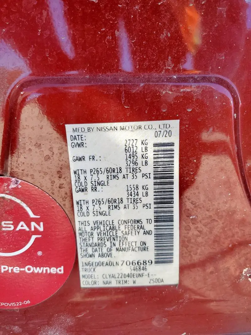 2020 NISSAN FRONTIER S  