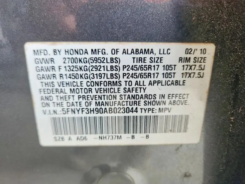 2010 HONDA PILOT TOURING  