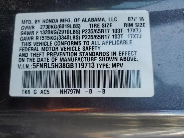 2016 HONDA ODYSSEY SE  