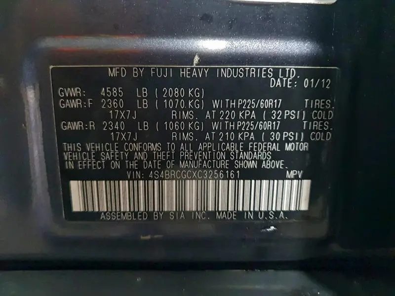 2012 SUBARU OUTBACK 2.5I PREMIUM  