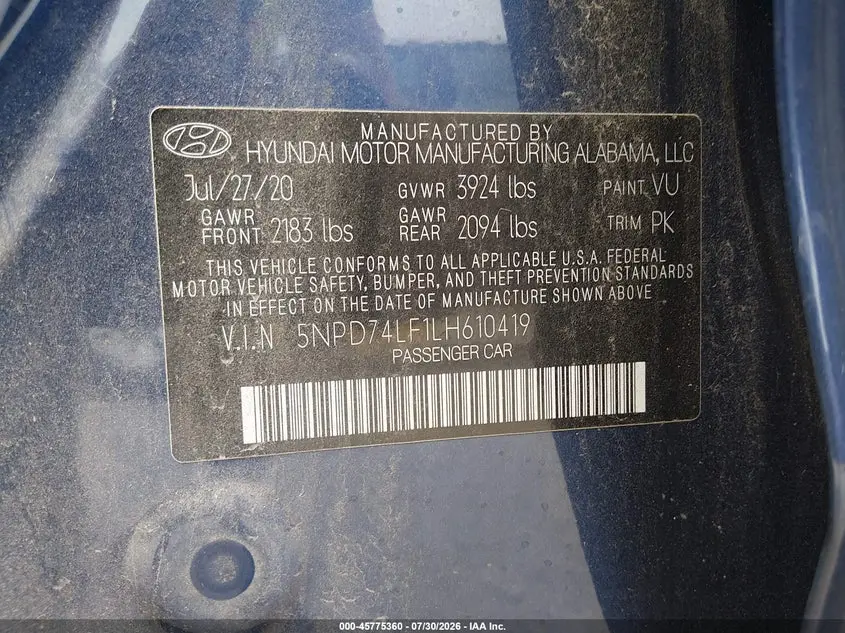 2020 HYUNDAI ELANTRA SE