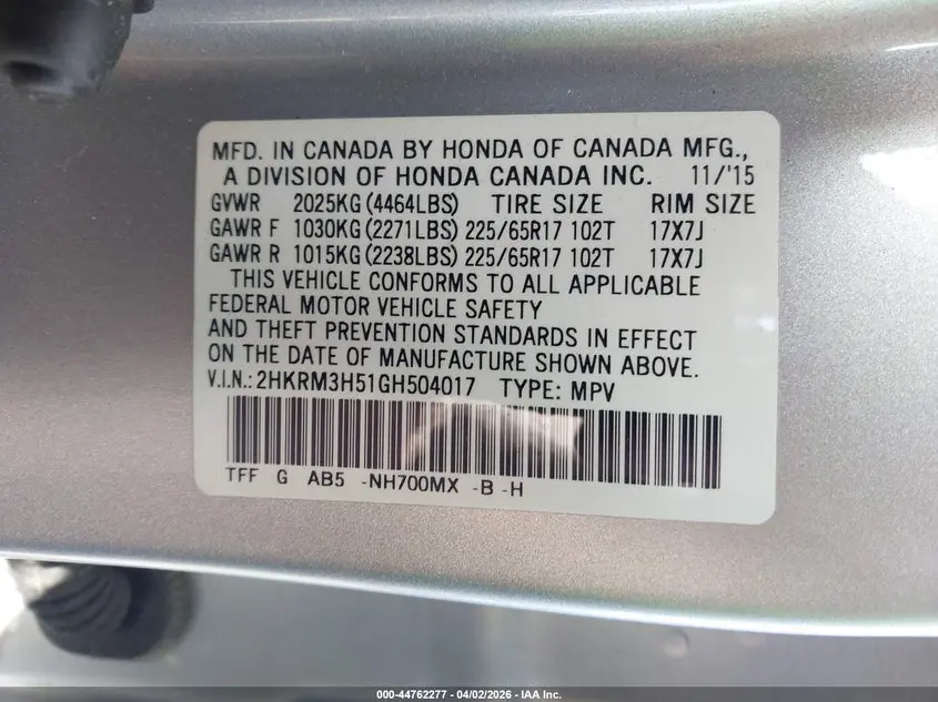 2016 HONDA CR-V EX