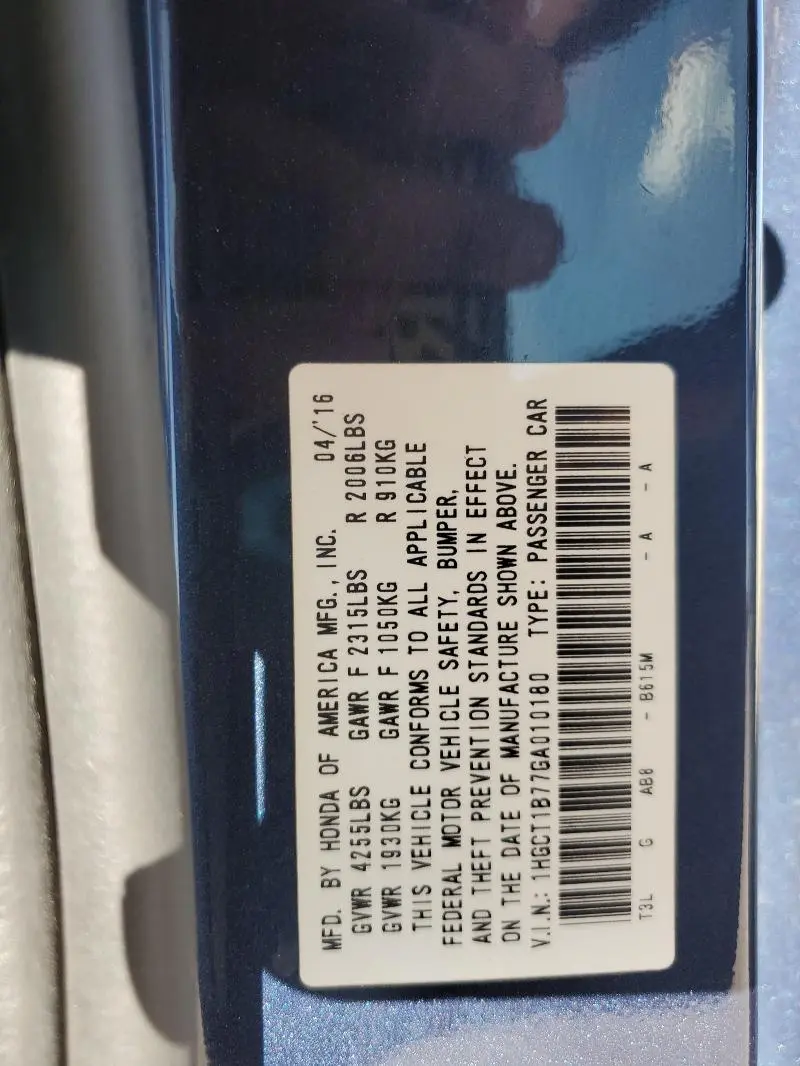 2016 HONDA ACCORD EX  