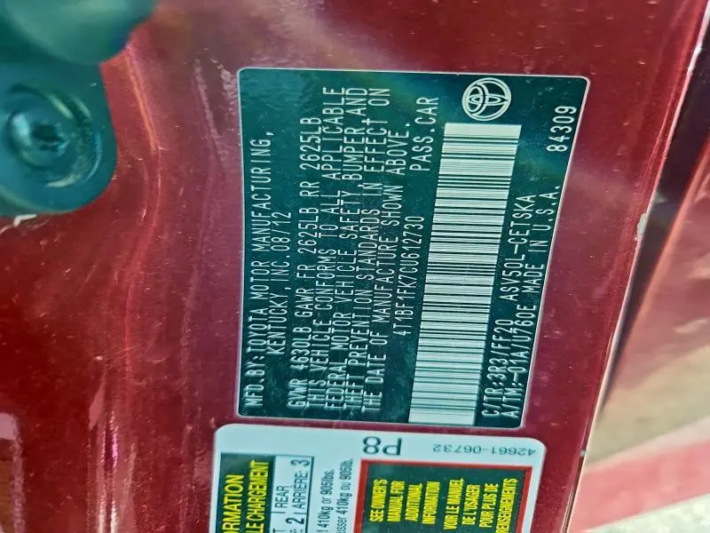 2012 TOYOTA CAMRY BASE  