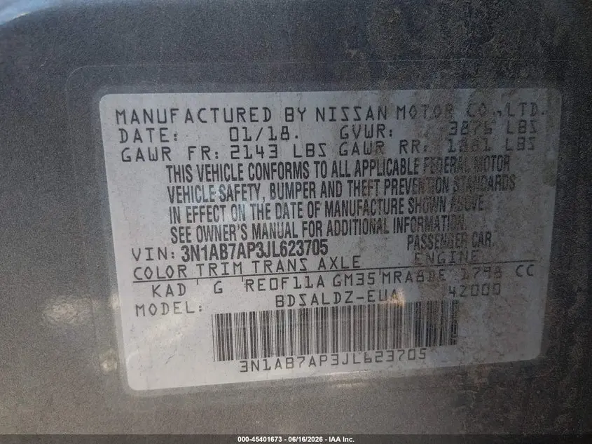 2018 NISSAN SENTRA SV