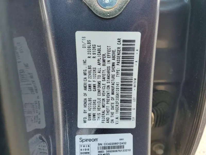 2016 HONDA ACCORD LX  