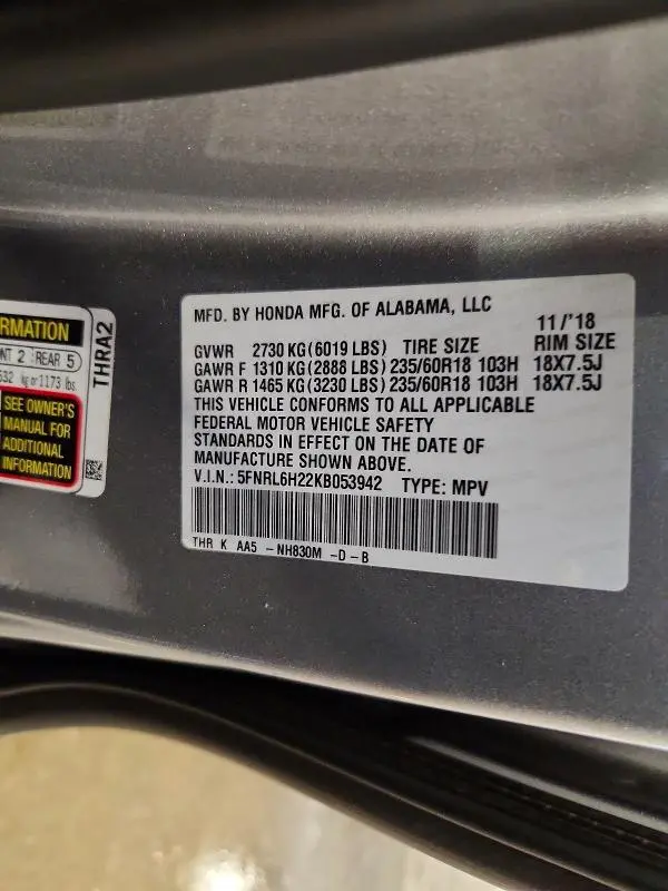2019 HONDA ODYSSEY LX  