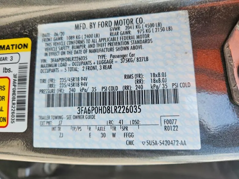 2020 FORD FUSION SE  