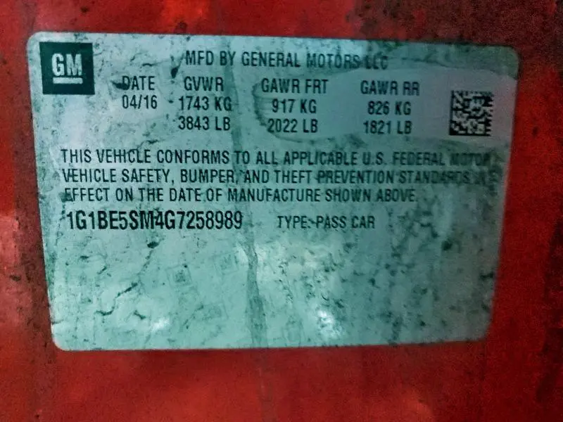 2016 CHEVROLET CRUZE LT  