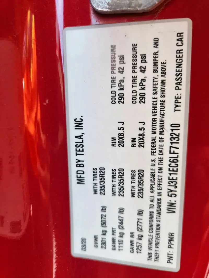 2020 TESLA MODEL 3   