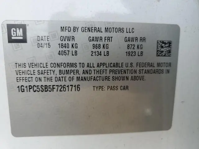 2015 CHEVROLET CRUZE LT