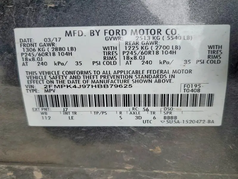 2017 FORD EDGE SEL  