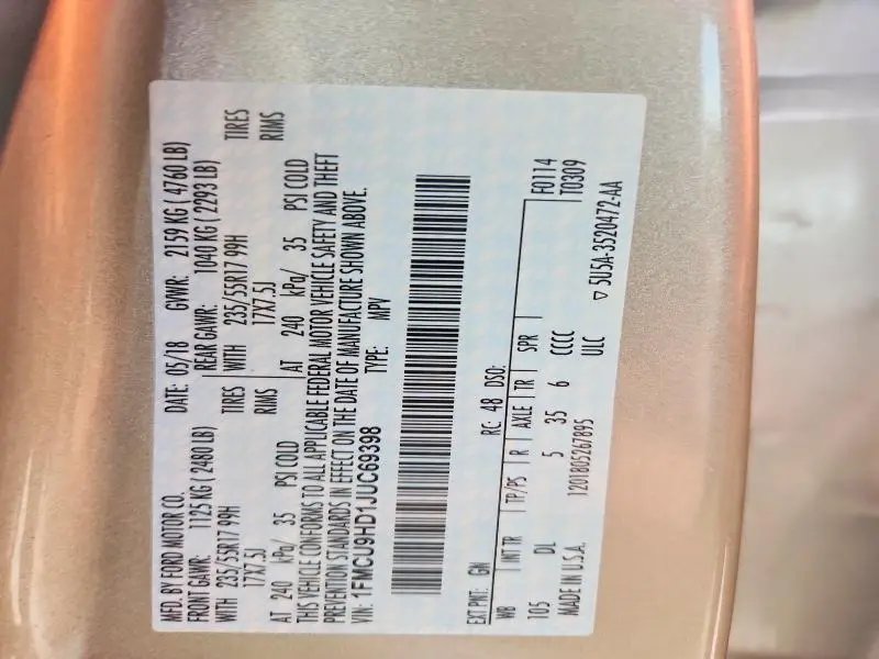 2018 FORD ESCAPE SEL  