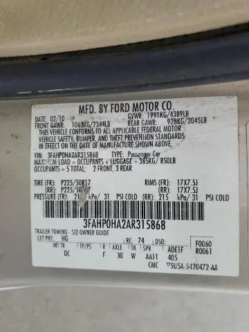 2010 FORD FUSION SE  