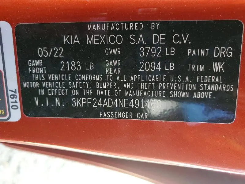 2022 KIA FORTE LXS  