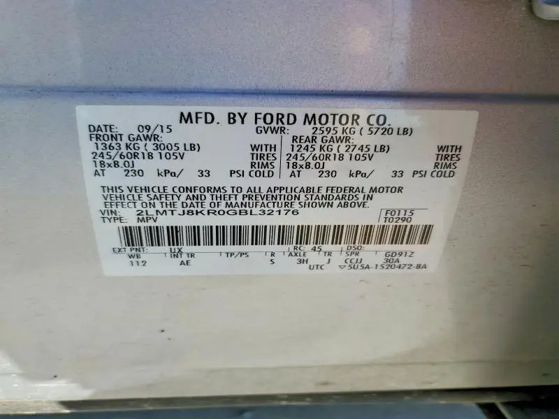 2016 LINCOLN MKX SELECT  