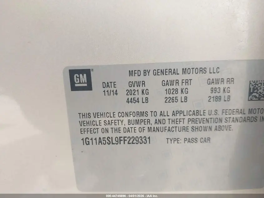 2015 CHEVROLET MALIBU 1FL