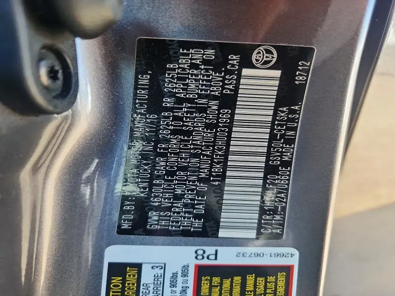 2017 TOYOTA CAMRY XSE V6  