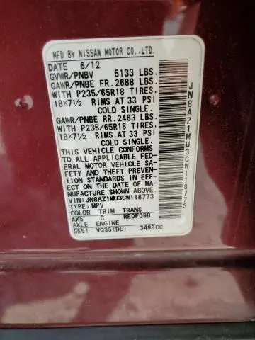 2012 NISSAN MURANO S