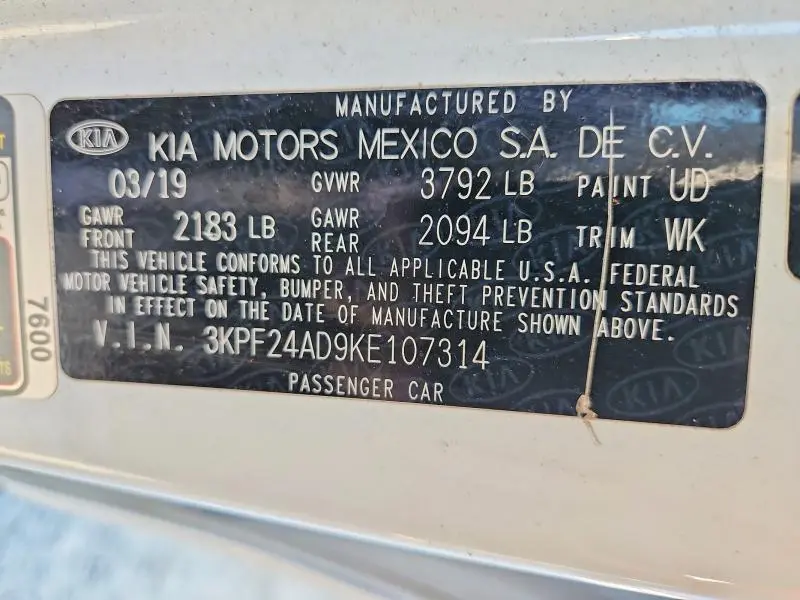 2019 KIA FORTE FE  