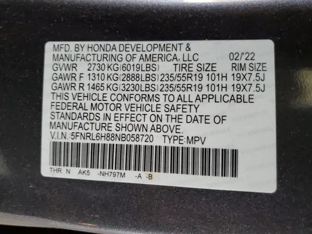 2022 HONDA ODYSSEY TOURING  