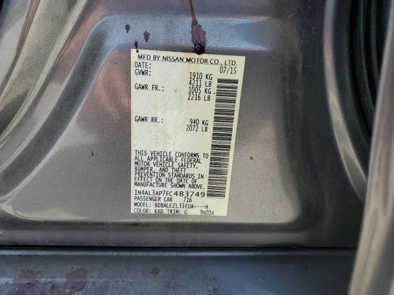 2015 NISSAN ALTIMA 2.5 S  