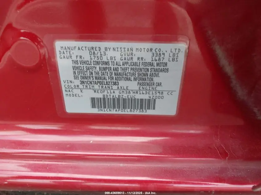 2014 NISSAN VERSA 1.6 SV