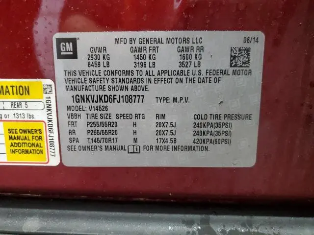 2015 CHEVROLET TRAVERSE LTZ  