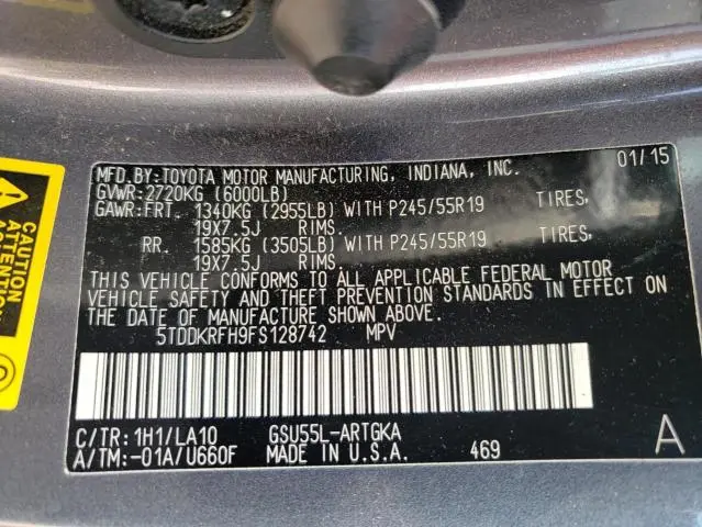 2015 TOYOTA HIGHLANDER LIMITED  