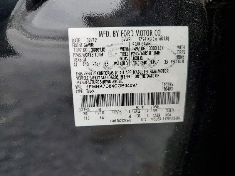 2012 FORD EXPLORER XLT  