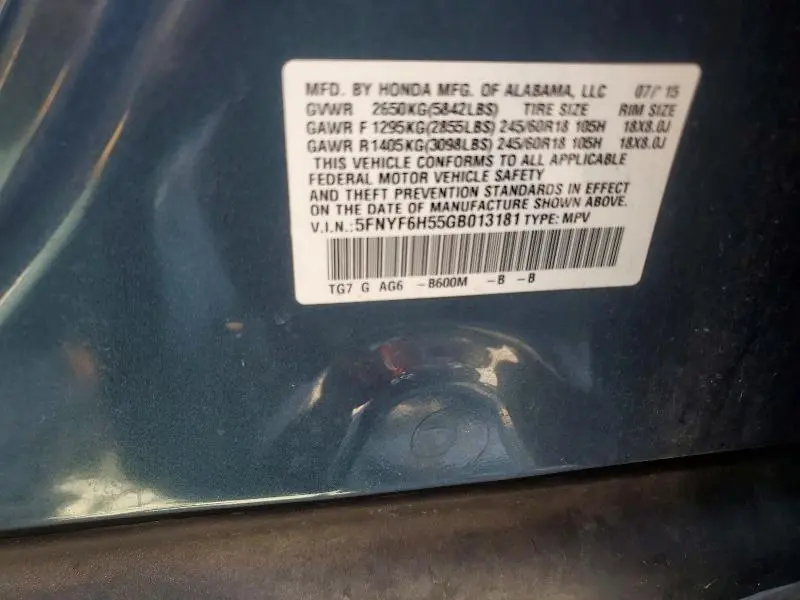 2016 HONDA PILOT EXL  