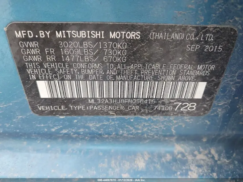 2015 MITSUBISHI MIRAGE DE