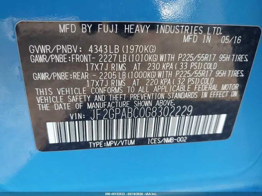 2016 SUBARU CROSSTREK 2.0I PREMIUM