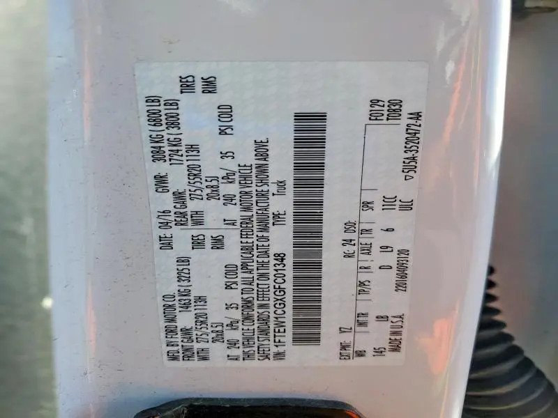 2016 FORD F150 SUPERCREW  