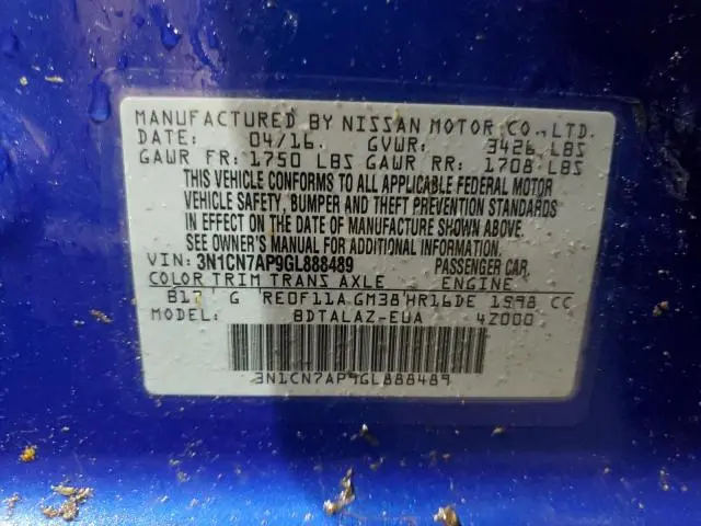 2016 NISSAN VERSA S  