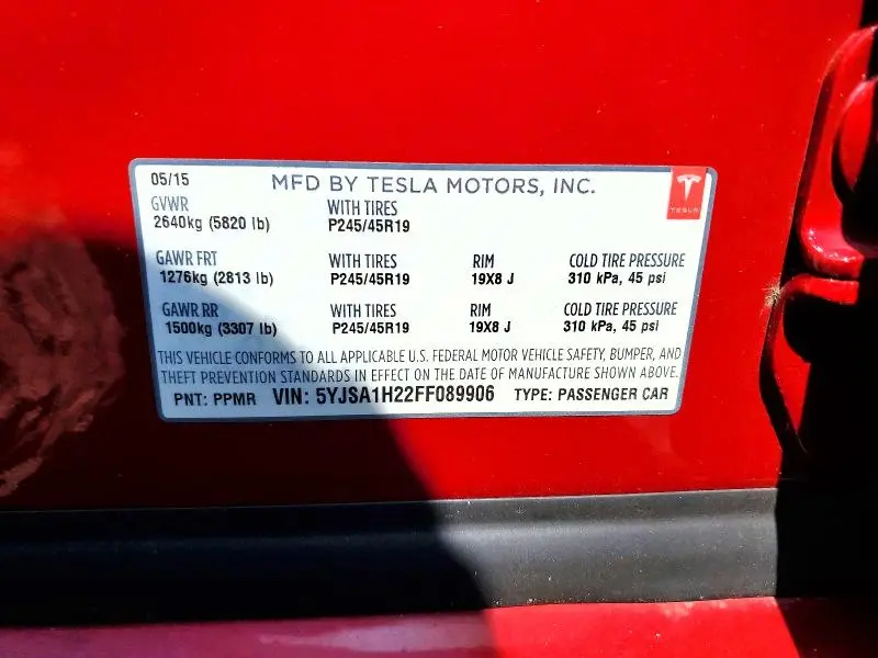 2015 TESLA MODEL S 85D  