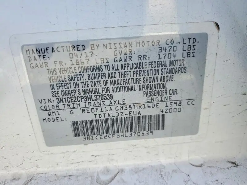 2017 NISSAN VERSA NOTE S  