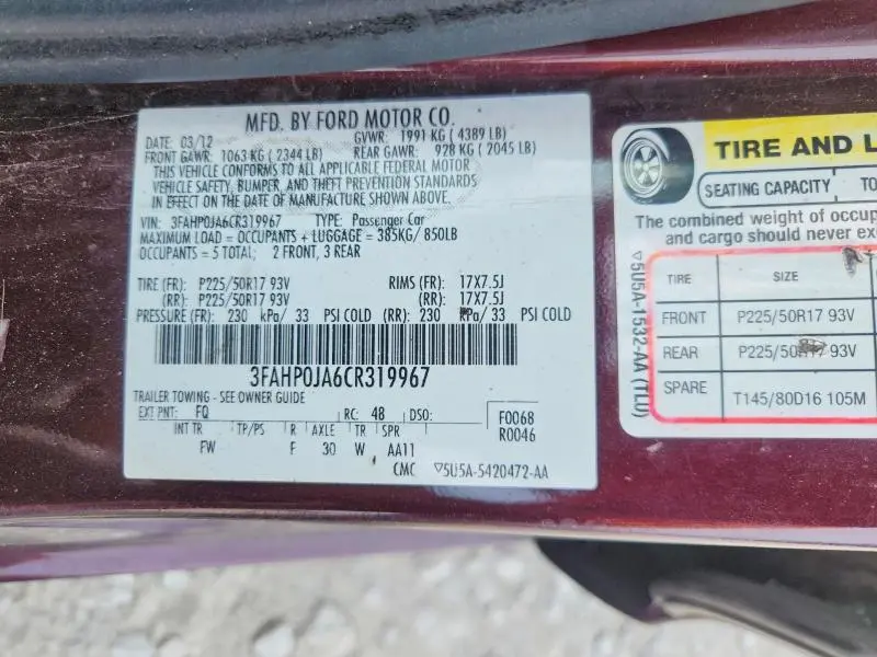 2012 FORD FUSION SEL  