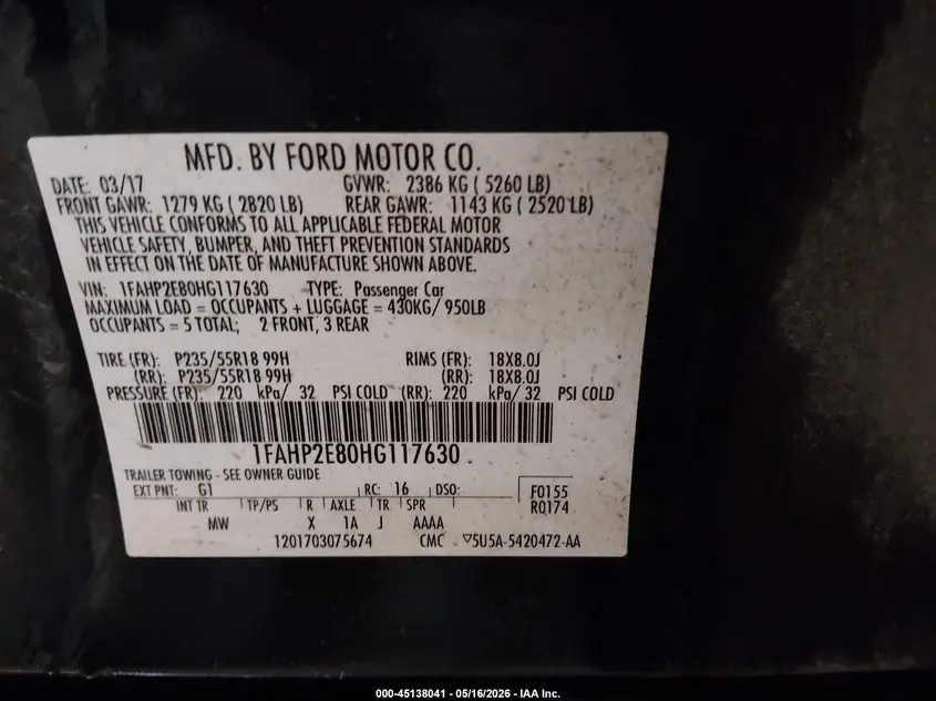 2017 FORD TAURUS SEL