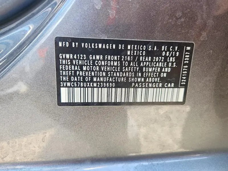 2019 VOLKSWAGEN JETTA S  