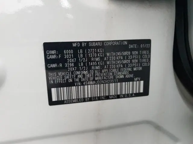 2022 SUBARU ASCENT ONYX EDITION  