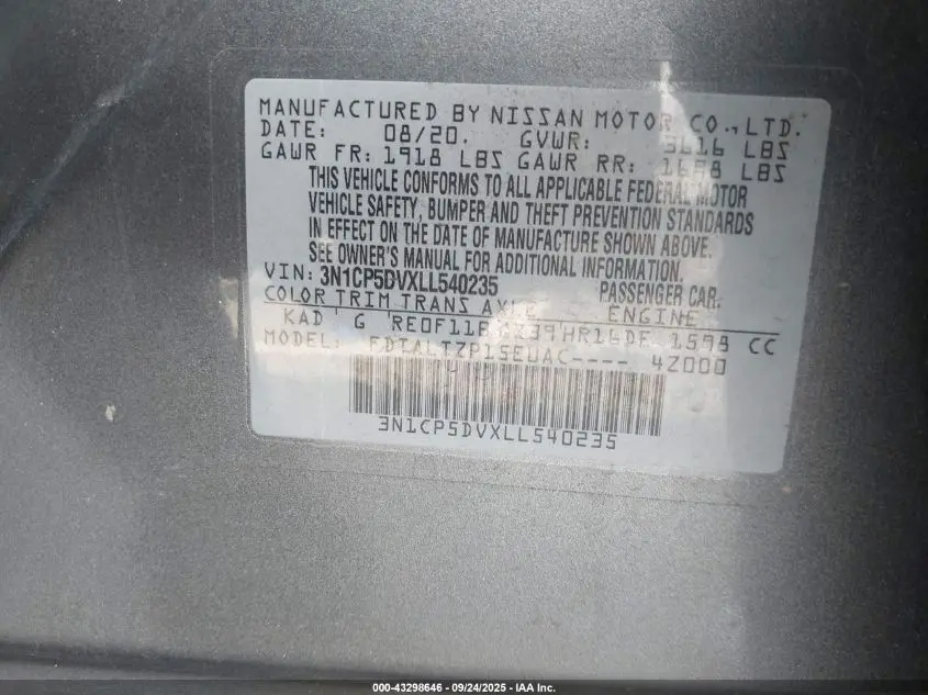 2020 NISSAN KICKS SR XTRONIC CVT