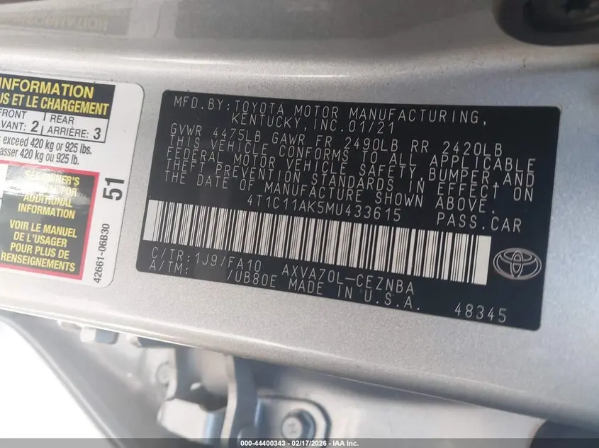 2021 TOYOTA CAMRY LE