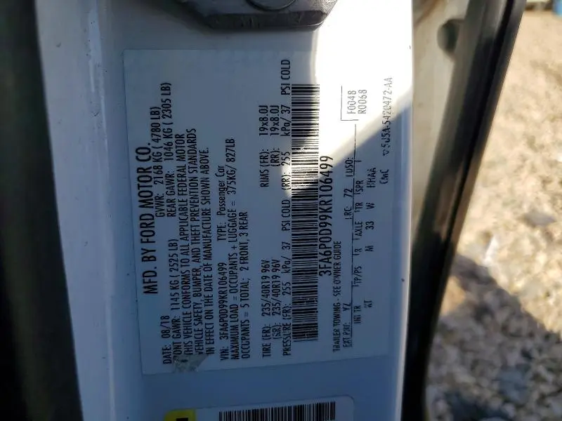 2019 FORD FUSION TITANIUM  