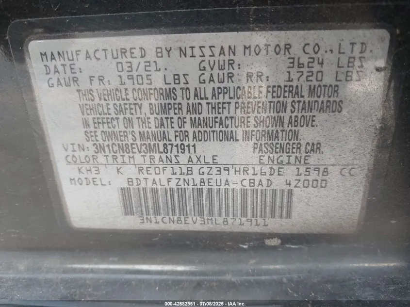 2021 NISSAN VERSA SV XTRONIC CVT